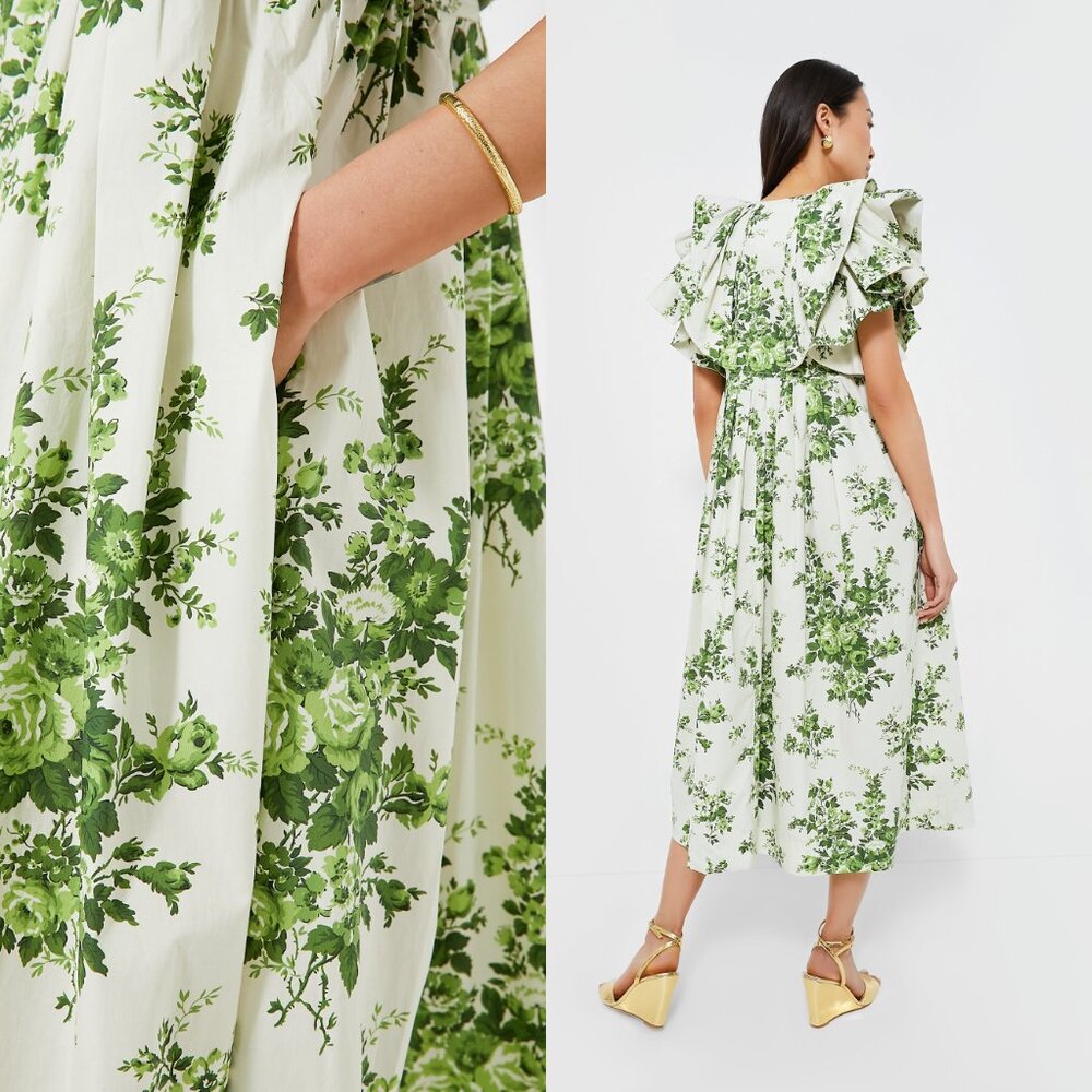 Tuckernuck White Midi Dress with Green Floral Print - Picture 3 of 10